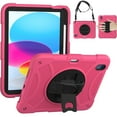thumbnail image 1 of kids Case for iPad (A16) 11th Generation 11 Inch (2025), iPad 10th Generation 10.9 Inch (2022) Case, Military Grade Drop Protection with Hand/Shoulder Strap Rotating Stand Pencil Holder, Rose, 1 of 6