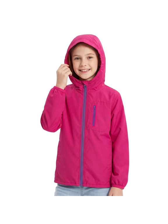 Kids Lightweight Rain Jacket Boys Girls Hooded Windbreaker Coat for School Hiking and Outdoor Play