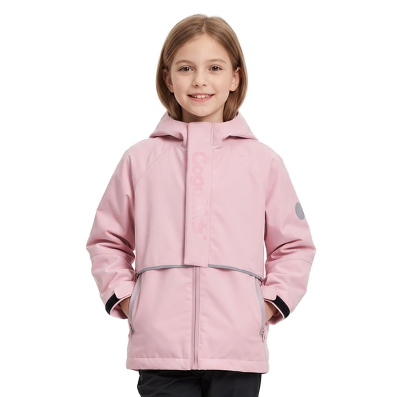 Kids Fleece Lined Rain Jacket Boys Girls Hooded Lightweight Windbreaker Coat for School and Outdoor Play
