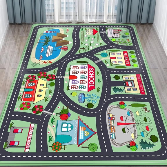 kids Playmat Car Rug, Kids Play Rugs Town City Road Map Rug, Large Educational Kids Car Mat, Boys Kids Car Track Play Rug, Kids Rugs for Playroom Bedroom Living Room (Style 2, 78.7X 59 INCH)