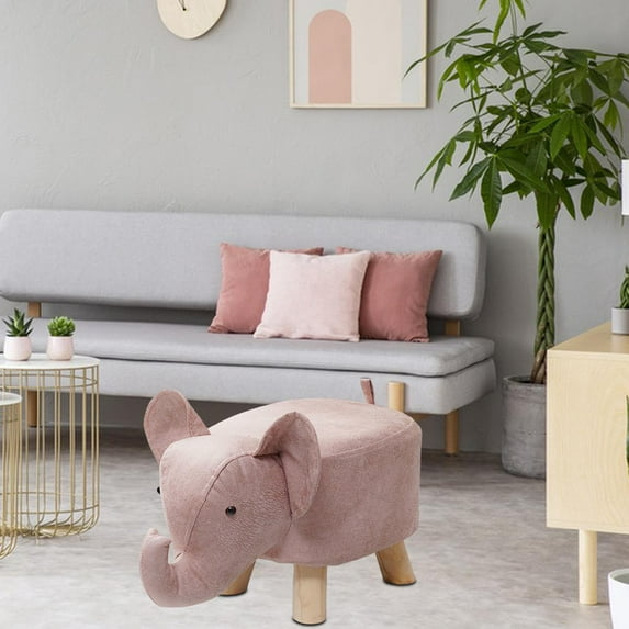 kids Stool Animal Footstool Cute Multifunctional Cartoon Wood Elephant Bench Ottoman Stool for Guest Rooms Outdoor Playroom Entryway Birthday gift Pink