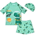 thumbnail image 1 of kids Toddler Boys' 3-Piece Swimsuit Trunk, Rashguard and Swimming Cap, Dinosaur Printed Swimwear Set, 1 of 7