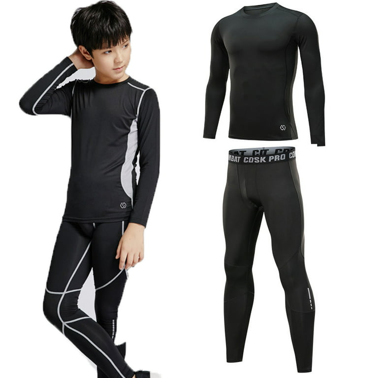 kids Top Pants Thermal Sports tights Training suits set 