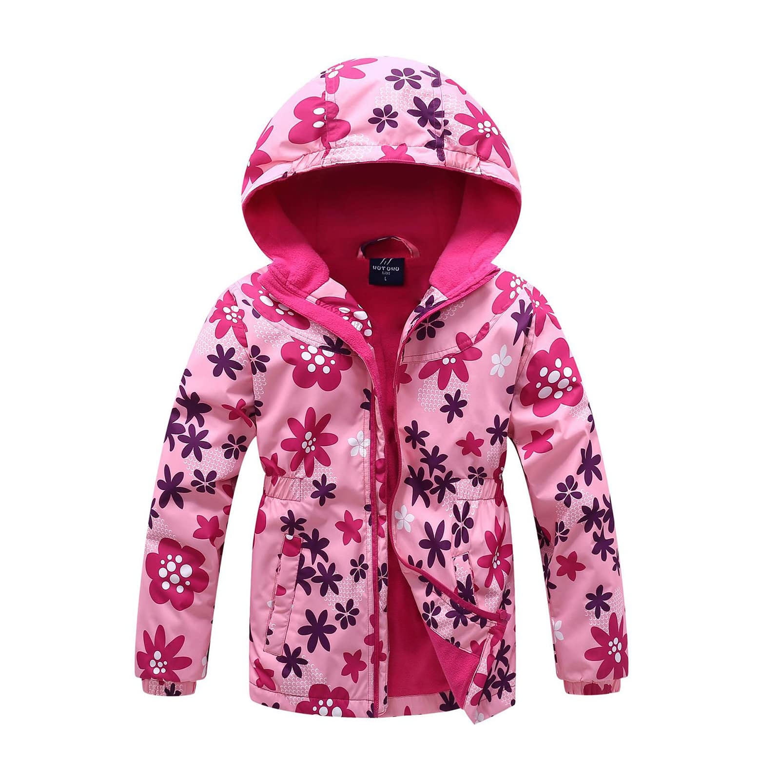 kids Zip Hooded Windbreakers Waterproof Rain Jackets Lightweight Fleece Lined Outdoor Warm