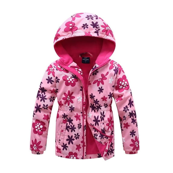 kids Zip Hooded Windbreakers Waterproof Rain Jackets Lightweight Fleece Lined Outdoor Warm Jacket Raincoat for Boys Girls,4-13 Years