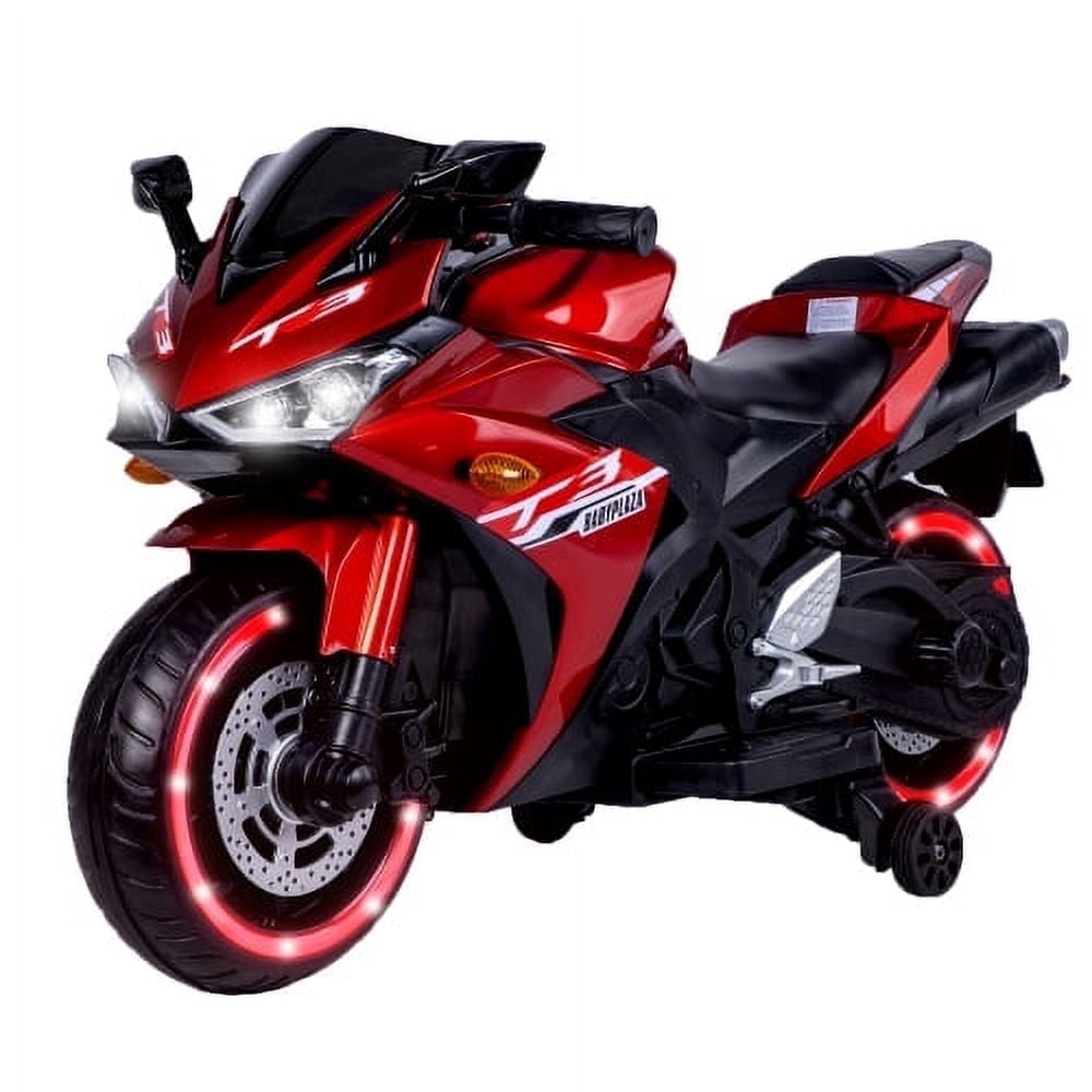 Anykoon 12V Kids Electric Motorcycle with Training Wheels, Light-Up Wheels, Manual Throttle & Music, Ride On Toy for Boys Girls Ages 3-6 (Red)