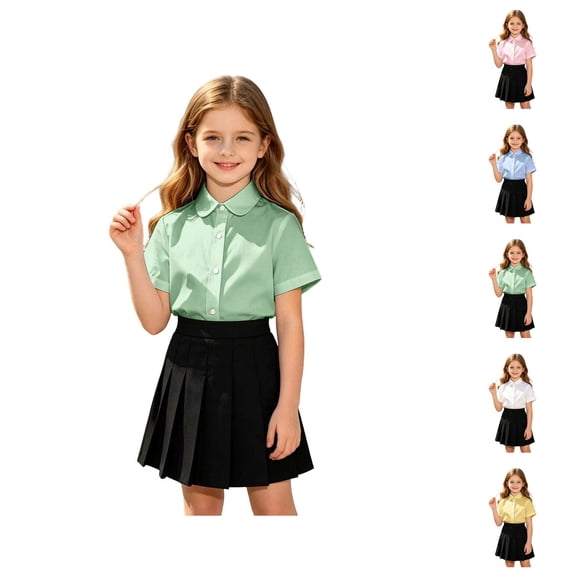 Kids Short Sleeve Dress Shirt Back to School Shirt Henley Neck College Style Kids Clothes 1-12 Years