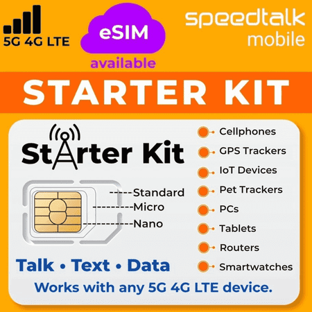 SpeedTalk Mobile Universal Starter Kit Sim Card, 5G 4G LTE Coverage iPhone smartphones tablets laptops hot spot MiFi