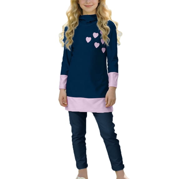 Auroural Girls Swimsuits 2 Piece Long Sleeve Girls Swimwear Kids Swimsuits Children's Summer Hawaiian Printed Conservative Long-sleeved Hooded Hood Swimsuit Top And Pants Two Piece Set For Kids