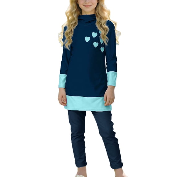 Auroural Girls Swimsuits 2 Piece Long Sleeve Children's Summer Hawaiian Printed Conservative Long-sleeved Hooded Hood Swimsuit Top And Pants Two Piece Set For Kids