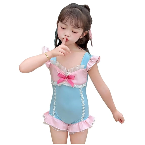 Auroural Girls Swimwear Kids Girls Swimsuits Size 7-8 One Piece Girls' Swimsuit Summer Bow Swimsuit Girls' Little Fly Sleeve Vacation Swimsuit