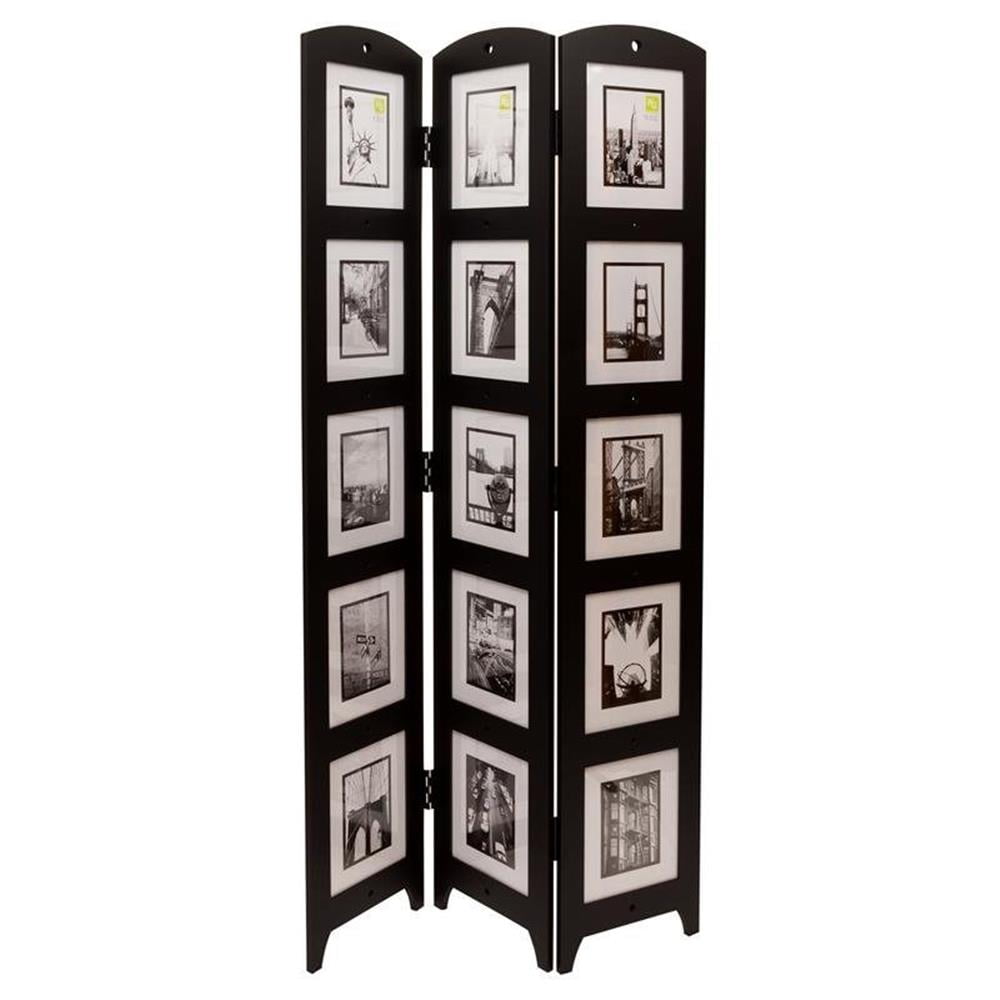 Black Wood Folding Photo Frame Room Divider, 64" Height