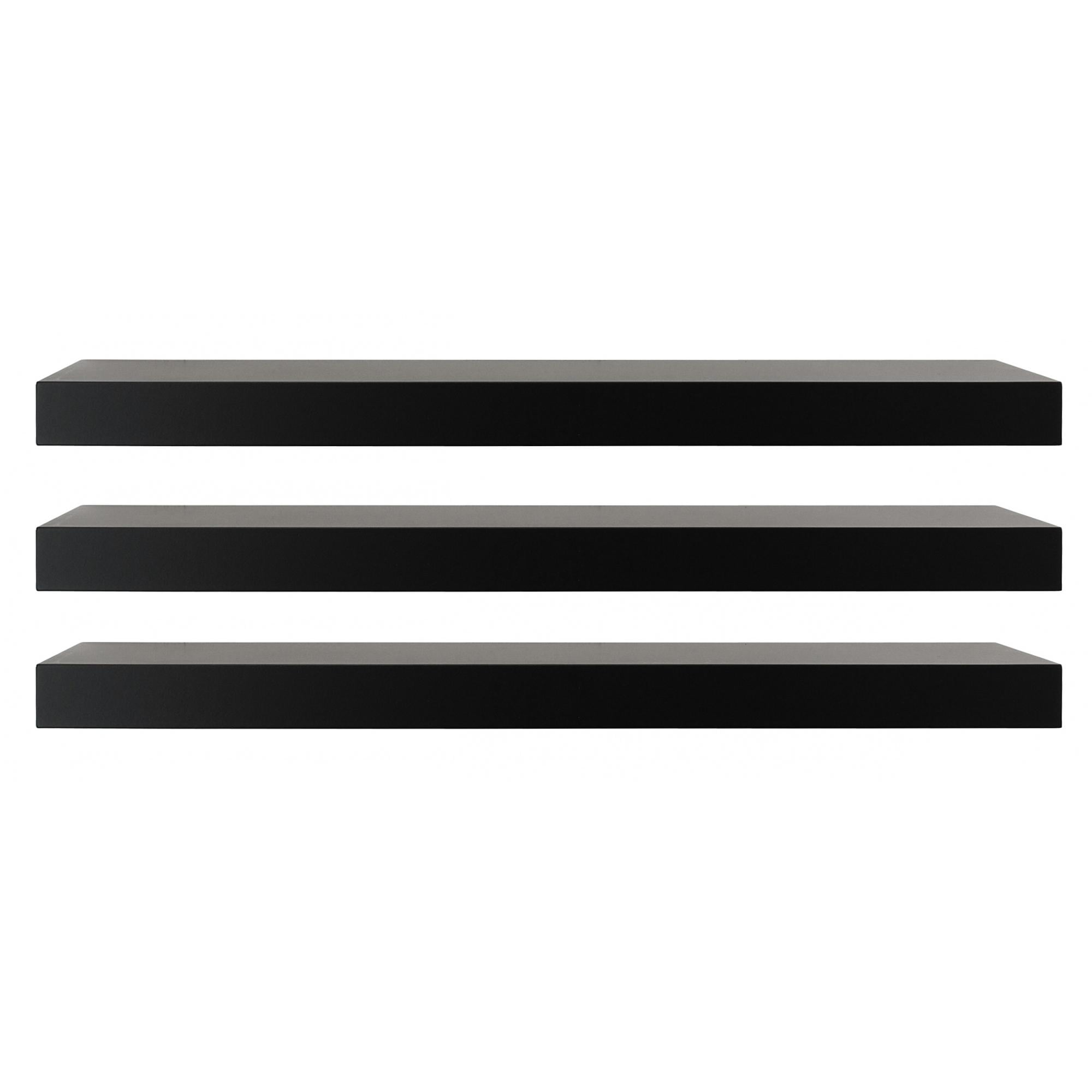 Black Engineered Wood Floating Wall Shelves Set of 3