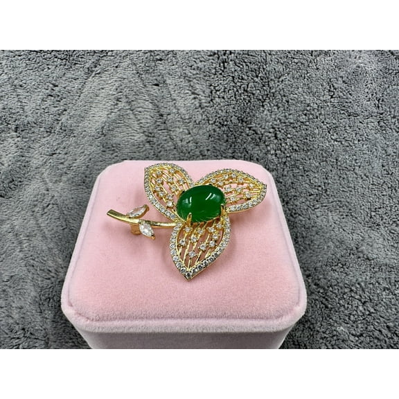 kiki home Genuine Natural Jade Gemstone Jewelry Leaf chalcedony brooch