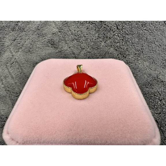 kiki home Genuine Natural Jade Gemstone Jewelry Red chalcedony clover pandent