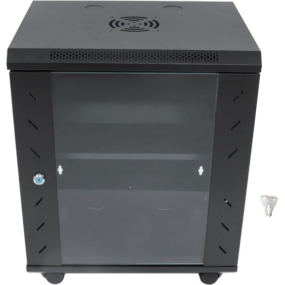 kimllier 12U Wall Mount Server Rack Cabinet 15.5" Deep Locking Glass Door Network Enclosure for IT Equipment, Data Switches, Ventilation, Adjustable Rails, Black