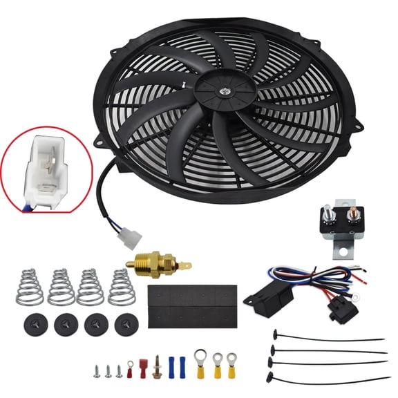 kimllier 16 Inch Electirc Radiator Fan High 3000 CFM Thermostat Wiring Switch Relay Kit Black Replacement for Classic Engines and Modern Vehicles