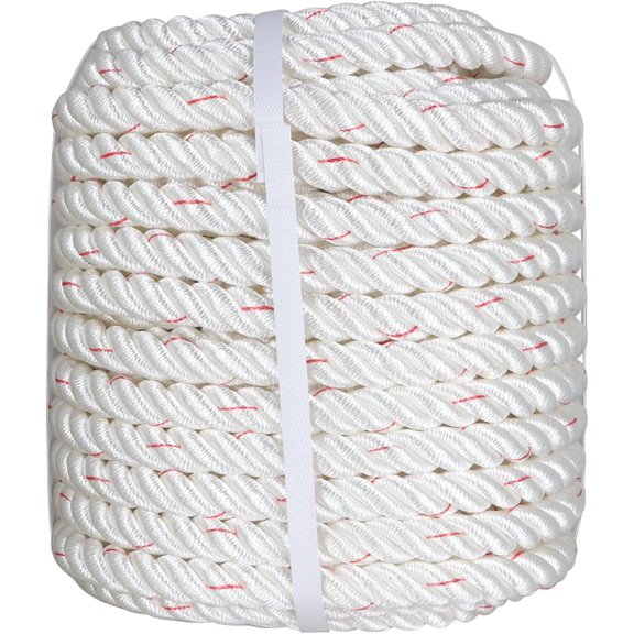 kimllier 3/4 Inch x 100 Feet Double White Red Braid Polyester Rope 2038 Lbs Great Breaking Strength Pulling Rope for Planting Trees Camping Swings