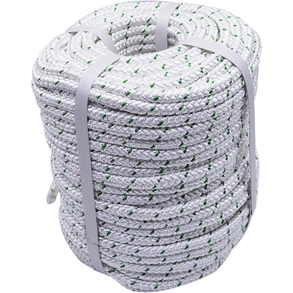 kimllier 3/8In X 200Ft Double Braid Polyester Rope White Green for Tree Work Camping Swing Tree Rigging Outdoor Indoor Work