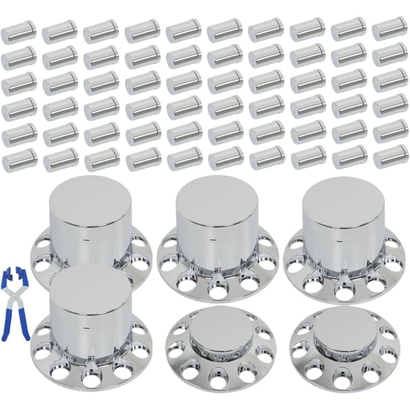 kimllier Front & Rear Chrome Wheel Axle Cover Hub Cap 33mm Lug Nuts Thread-On Replacement for Semi Truck