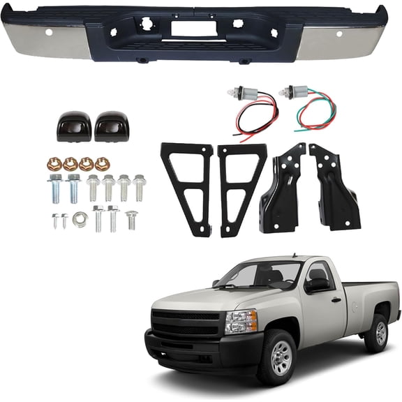 kimllier Rear Bumper Assembly Chrome Steel Replacement for Silverado 1500 2007-2013 with Park Assist Sensors Hole