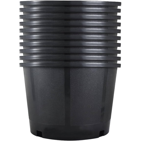 kimllier Short 5 Gallon Premium Nursery Plastic Planter Flower Herb Vegetable Garden Grow Pots with Drainage Holes for Outdoor and Indoor Use, Black, 10 Pack