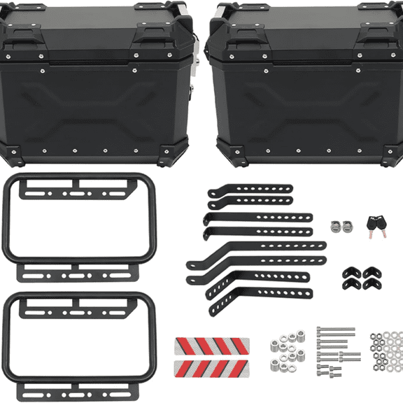kimllier Universal Black Aluminum Motorcycle Side Case, 36L Motorcycle Hard Side Saddlebag Box Trunk with Support Racks Security Lock