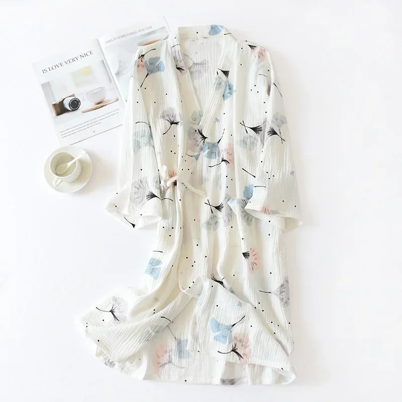 kimono dressing gown spring and autumn ladies cotton crepe cloth thin ...