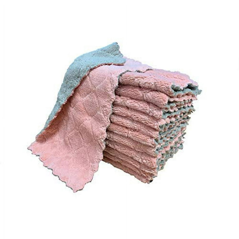 Kimteny 12 Pack Kitchen Cloth Dish Towels, Premium Dishcloths, Super Absorbent Coral Velvet Dishtowels, Nonstick Oil Washable Fast Drying (Pink-Grey)