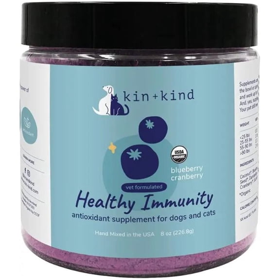 kin+kind Natural Cranberry Supplement Powder for Dogs and Cats - Boost Healthy Immunity and Bladder Support with Organic Formula - Organic Cranberry, Blueberry and Coconut - Made in USA
