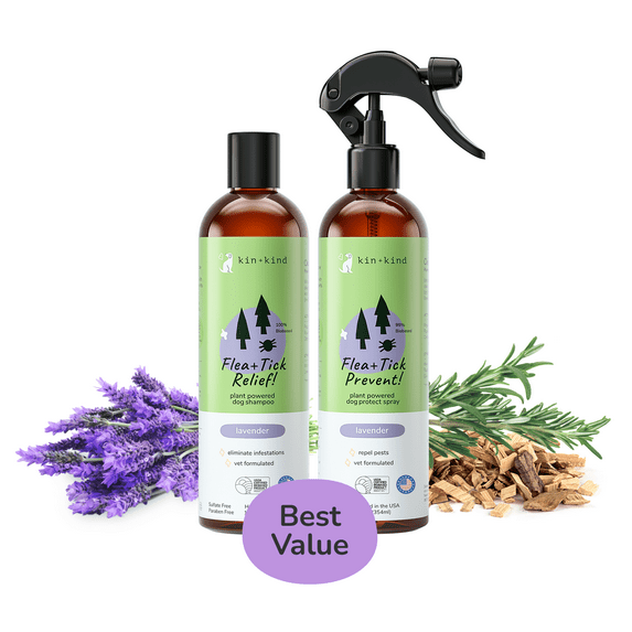 kin+kind | Flea & Tick Lavender Spray & Shampoo Value Set | Plant-Based (12 fl oz)