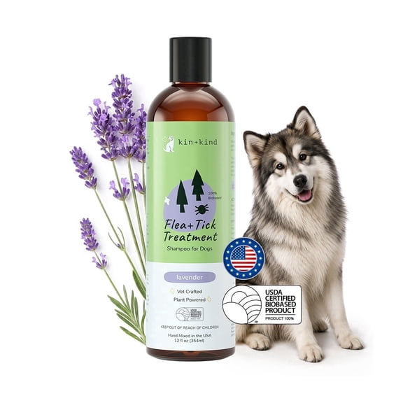kin+kind Natural Flea and Tick Shampoo for Dogs - Vet Formulated and Plant-Powered - Lavender Scent
