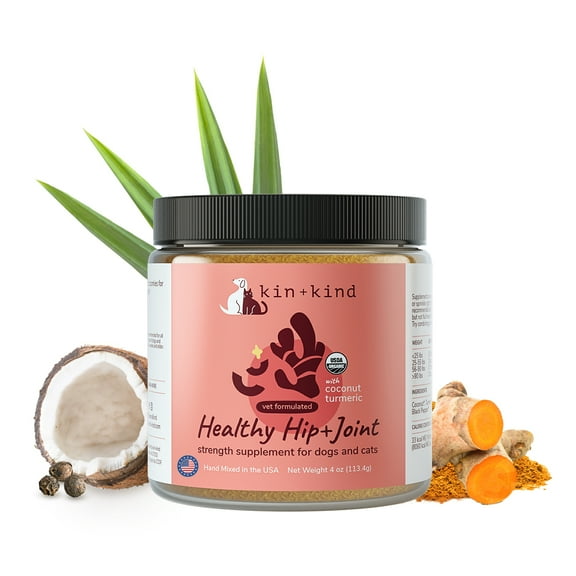 kin+kind Organic Hip & Joint Supplement for Dogs & Cats - Vet Formulated with Turmeric, Black Pepper & Coconut - Natural Supplement for Dog & Cat Joint Support & Health - Made in USA