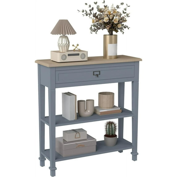 kinbor Accent White Console Table with Drawer and Shelf, Wood Sofa Table with Storage for Entryway Hallway Living Room