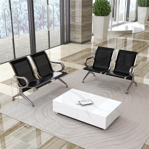kinbor Black Reception Chairs - Airport Seating Waiting Room  Lobby Chairs for Business, Office, Hospital, Market, Airport, Barbershop (Set of 2)