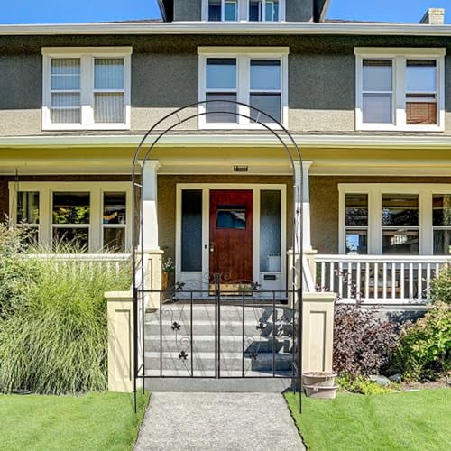 kinbor Outdoor Garden Arch Trellis, Garden Arbor with Gate for Climbing Plants Vine, Black