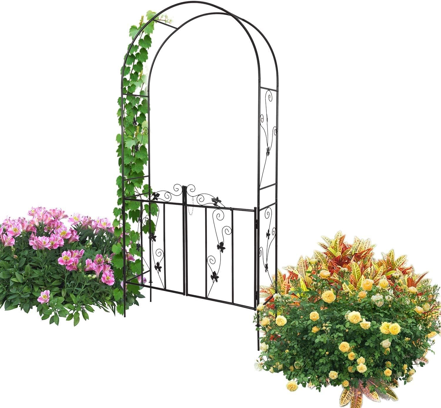 kinbor Outdoor Garden Arch Trellis, Garden Arbor with Gate for Climbing ...
