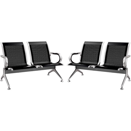 kinbor Waiting Room Chairs - Durable Black Reception Bench with Armrests, 2-Seat Office Reception Guest Chairs for Office, Hospital, Airport, Bank & Lobby (Set of 2)