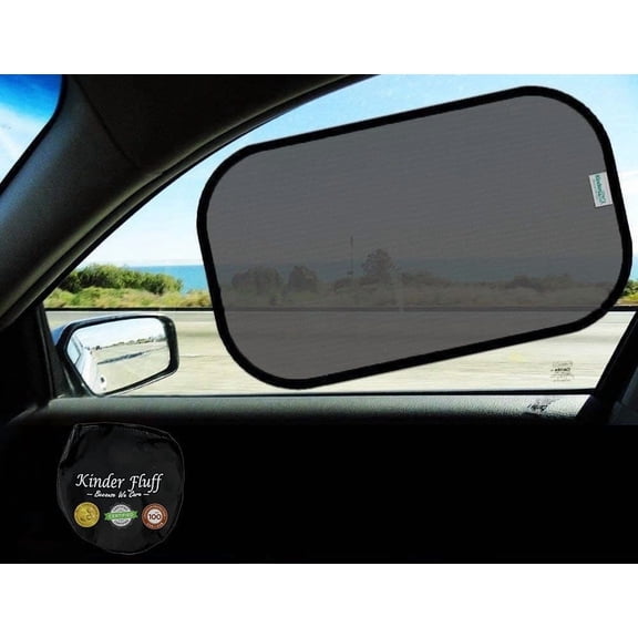 Kinder Fluff Car Window Shades, Certified 99.79% UVA & 99.95% UVB Sun Protection, Award-Winning Transparent Side Window Sun Shades, 4 Pack, 22 x 14 in