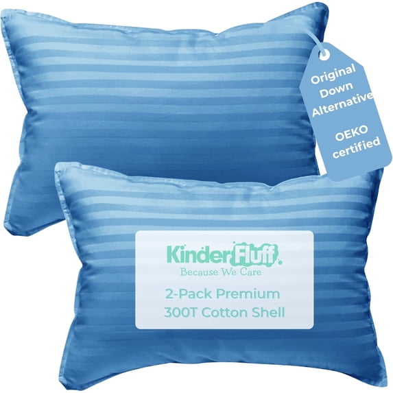kinder Fluff Toddler Pillows for Bed (2X) - The Only Kids Pillow 300T Cotton Shell & Down Alternative Fill - Travel Pillow for Children Bedding Set Sleeping Pillow Floor Bed Pillows (14x20in - Blue)