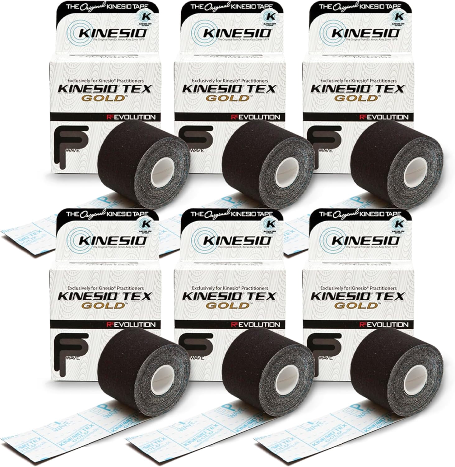 Kinesio Tex Gold FP: 2" x 16.4' Black - 6 Pack