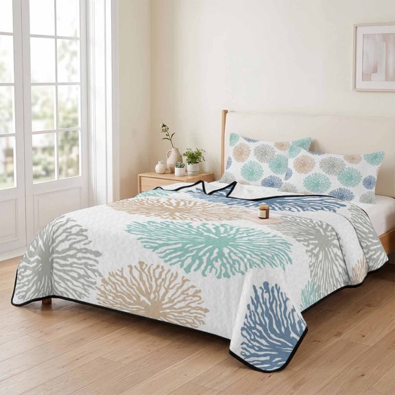 king Quilt Bedding Set, Abstract Dandelion Spring Floral Lightweight Coverlet Summer Comforter Set Soft Microfiber Bedspread, Watercolor Wild Flower 3 Piece Quilt Set with 2 Pillow Shams