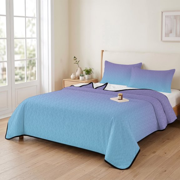 king Quilt Bedding Set, Blue to Purple Ombre Gradient Shadow Lightweight Coverlet Summer Comforter Set Soft Microfiber Bedspread, Modern Minimalism Art 3 Piece Quilt Set with 2 Pillow Shams