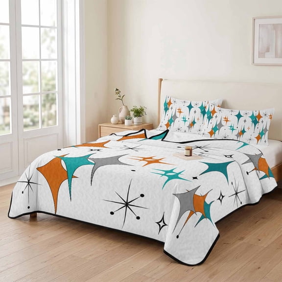 king Quilt Bedding Set, Boho Mid-Century Diamond Pattern Lightweight Coverlet Summer Comforter Set Soft Microfiber Bedspread, Modern Geometric Theme 3 Piece Quilt Set with 2 Pillow Shams