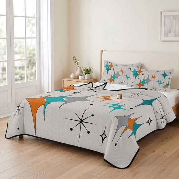 king Quilt Bedding Set, Diamond Block Abstract Geometric Lightweight Coverlet Summer Comforter Set Soft Microfiber Bedspread, Retro Gray Bohemia Mediterranean 3 Piece Quilt Set with 2 Pillow Shams