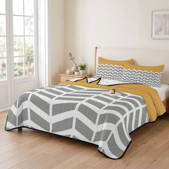 king Quilt Bedding Set, Geometric Chevron Arrow Orange Lightweight Coverlet Summer Comforter Set Soft Microfiber Bedspread, Art 3 Piece Quilt Set with 2 Pillow Shams All Seasons Use