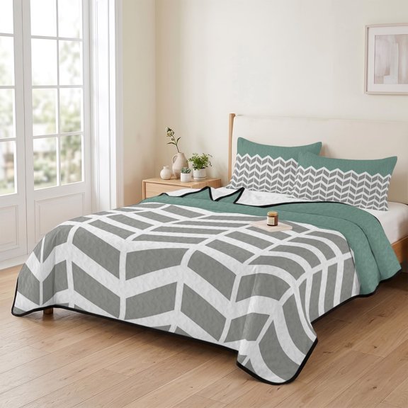 king Quilt Bedding Set, Geometric Zig Zag Striped Lightweight Coverlet Summer Comforter Set Soft Microfiber Bedspread, Herringbone Chevron Stripes 3 Piece Quilt Set with 2 Pillow Shams