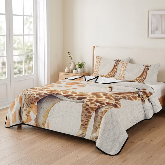 king Quilt Bedding Set, Giraffe Cute Animals Animal Print Lightweight Coverlet Summer Comforter Set Soft Microfiber Bedspread, Retro Branch 3 Piece Quilt Set with 2 Pillow Shams All Seasons Use