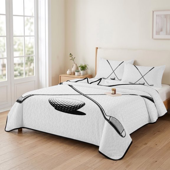 king Quilt Bedding Set, Golf Ball Club Lightweight Coverlet Summer Comforter Set Soft Microfiber Bedspread, Classic Sport 3 Piece Quilt Set with 2 Pillow Shams All Seasons Use