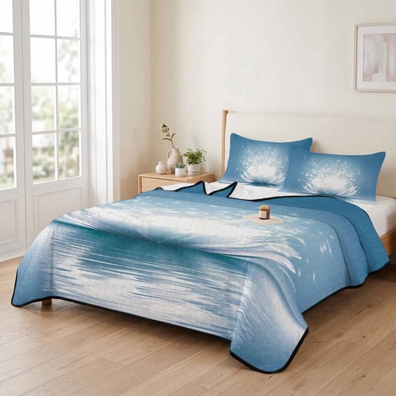 king Quilt Bedding Set, Meditation Lotus Flower Lightweight Coverlet Summer Comforter Set Soft Microfiber Bedspread, Asian Zen Spiritual 3 Piece Quilt Set with 2 Pillow Shams All Seasons Use
